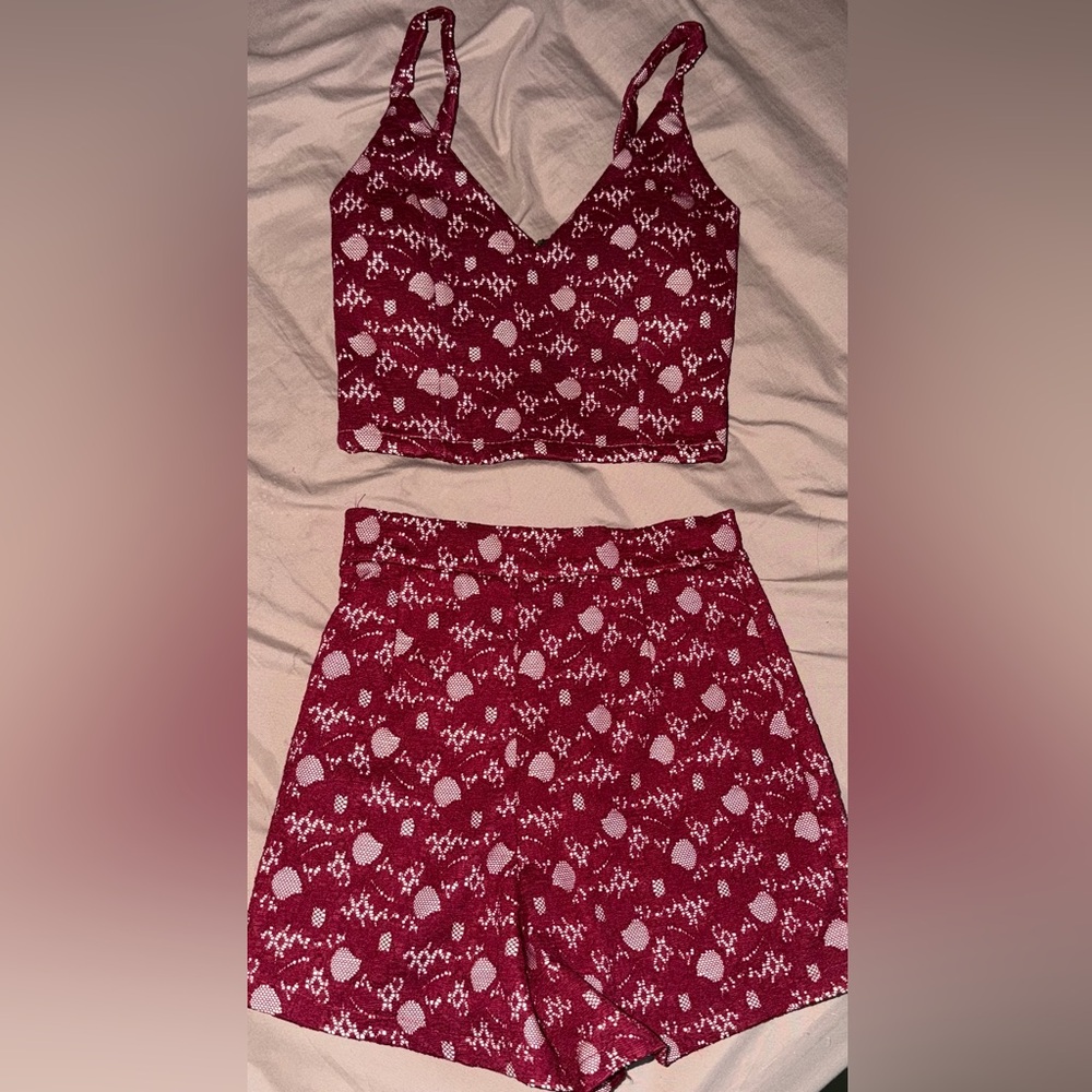Red And White Patterned Two-Piece Set - image 1